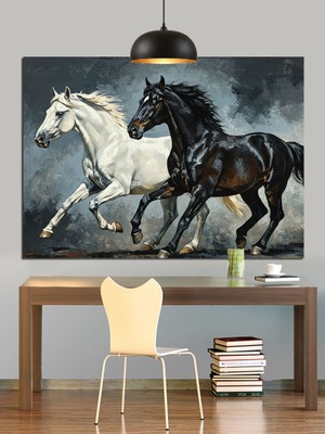 Deniz Kıyısında Koşan Atlar Dekoratif Kanvas - Mdf Ahşap Tablo