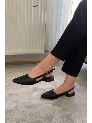 Kadın Siyah Cilt Arkası Acık Sivri Burun Günlük Babet