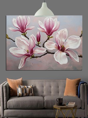 Pembe Çiçekli Bahar Dalları Dekoratif Kanvas - Mdf Ahşap Tablo