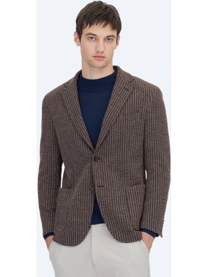 Lacivert Desenli Modern Fit Pamuk Karışımlı Örme Ceket