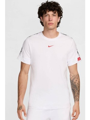 Nike Tape Logo Men's T-Shirt Erkek Şerit Logolu Pamuklu Tişört Beyaz