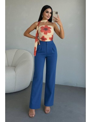 Kadın Yüksek Bel Plise Detay Bol Paça Pantolon