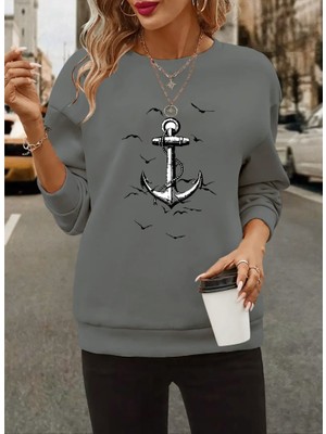 Kadın Uzun Kollu Bisiklet Yaka Desenli Viskon Iki Iplik Bluz