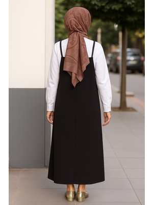 Kadın Siyah Basic Ayarlanabilir Askılı Jile Elbise