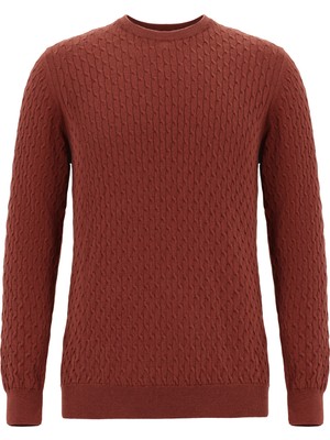 Bisiklet Yaka Slim Fit Dar Kesim Desenli Pamuklu Kaşmirli Triko Kazak