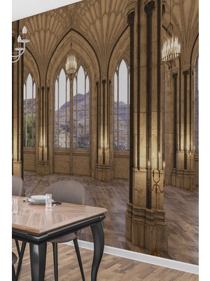 Gotik Kemerli Şato Salonu Duvar Kağıdı