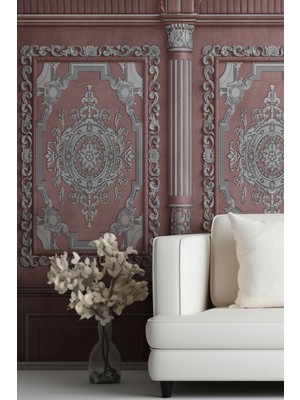 Vintage Pembe Gümüş Çerçeve Sütun Desenli Duvar Kağıdı