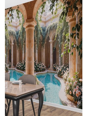 Akdeniz Bahçeli Sütunlu Havuz Duvar Kağıdı