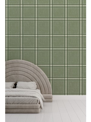 Yeşil Ekose Desenli Duvar Kağıdı