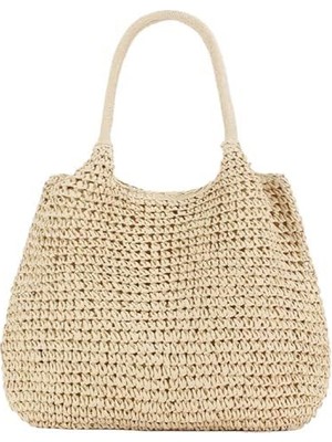 Büyük Bej Hasır Çanta (Plaj Çantası/tote Bag/alışveriş Çantası)