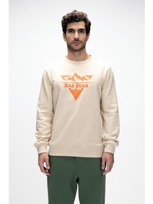 Mountain Bej Crewneck Erkek Baskılı Sweatshirt