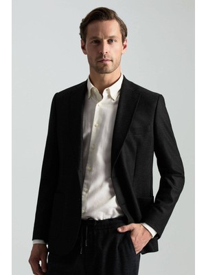 Italyan Yün Kaşmir Karışım Siyah Blazer Ceket