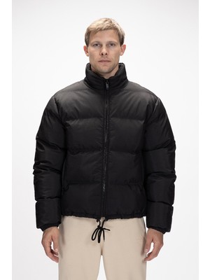Amsterdam Si̇yah Puffer Kapüşonlu Erkek Mont