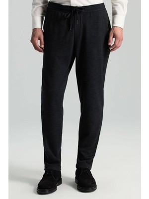 Italyan Yün Bağcık Detaylı Siyah Relax Pantolon