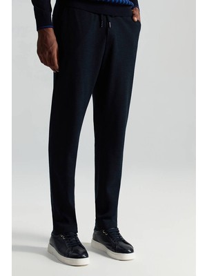 Italyan Yün Bağcık Detaylı Lacivert Relax Pantolon