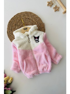 Miniğimin Cicileri Krm Işleme Çift Renk Kapüşonlu Peluş Kız çocuk mont - Açık Pembe