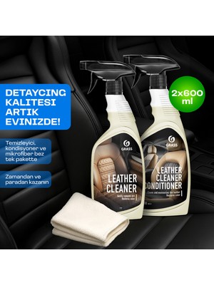 Grass Profesyonel Deri Bakım Seti | Oto & Mobilya | Temizleyici + Kondisyoner + Mikrofiber Bez
