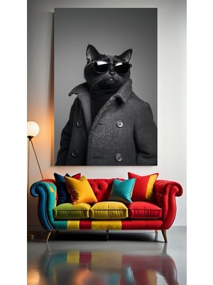 Özkacar Group Beyefendi Kedi V1 Ev Duvar Salon Güzellik Salonu Ofis Dükkan Dekarasyon Kanvas Tablo