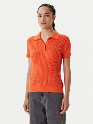 Tommy Hilfiger Kadın Pamuklu Ince Örgü Kısa Kollu Turuncu Polo Yaka  Kazak WW0WW41474SCX