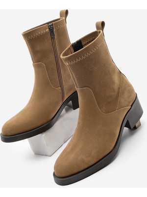 Marjin Kadın Fermuarlı Topuklu Günlük Bot Befor Taba Süet