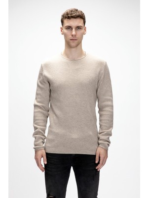 Tender Bej Bisiklet Yaka Erkek Triko Kazak