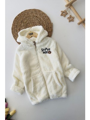 Miniğimin Cicileri Süper Hero Ayıcık Işleme Erkek Çocuk Peluş hırka - Beyaz
