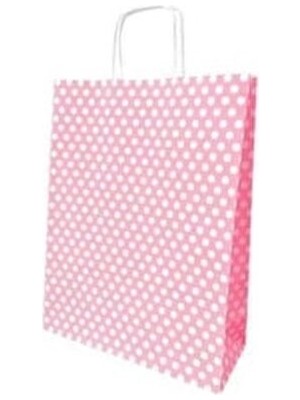 Pembe Puantiyeli Karton Poşet 25 Adet