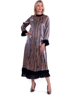 Şifon Pillise Elbise Kahve