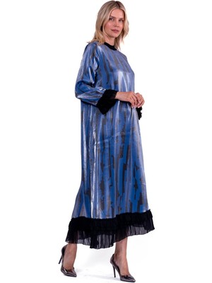 Şifon Pillise Elbise Lacivert