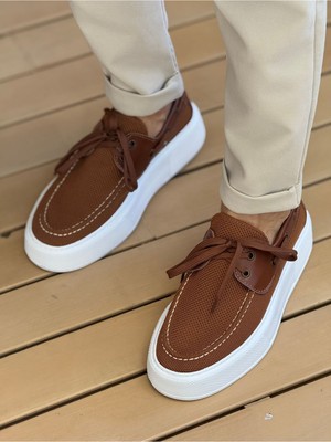 Pabucmarketi Bağcıklı Triko Erkek Casual Ayakkabı Kahve