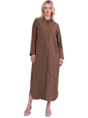 Göz Tensel Uzun Gömlek Kahve