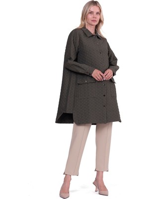 Kapitone Uzun Gömlek Kap Haki