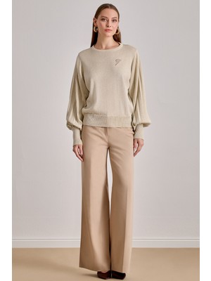 Dökümlü Bej Triko Kazak