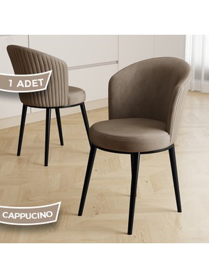 Risa Serisi 1 Adet Cappucino Mutfak Sandalyesi Siyah Metal Ayak 1.sınıf Babyface Kumaş