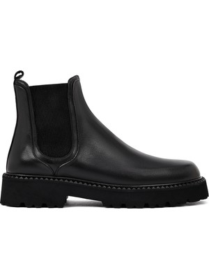 Erkek Siyah Kalın Tabanlı Deri Chelsea Bot 25WFD828018