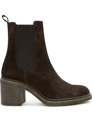 Kadın Kahverengi Kalın Topuklu Süet Deri Chelsea Bot 25WFD151510