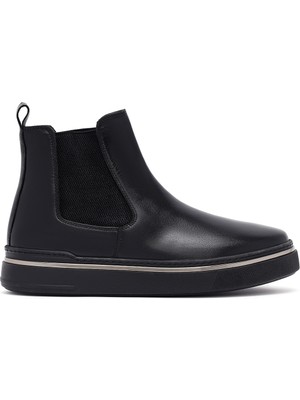 Erkek Siyah Kalın Tabanlı Deri Chelsea Bot 25WFD654718