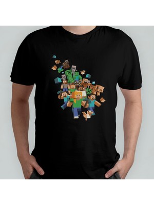 Pixxa Minecraft Unisex %100 Pamuklu Bisiklet Yaka T-Shirt Model 5