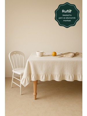 Eko | Fırfırlı Keten Masa Örtüsü 140 x 140 Cm