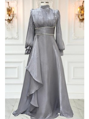 Amine Hüma Alize Abiye Elbise Gri