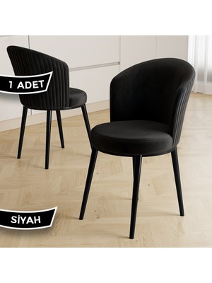 Risa Serisi 1 Adet Siyah Mutfak Sandalyesi Siyah Metal Ayak 1.sınıf Babyface Kumaş