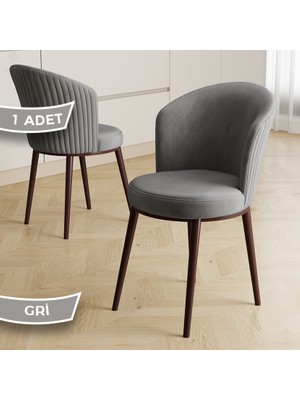 Risa Serisi 1 Adet Gri Mutfak Sandalyesi Kahverengi Metal Ayak 1.sınıf Babyface Kumaş