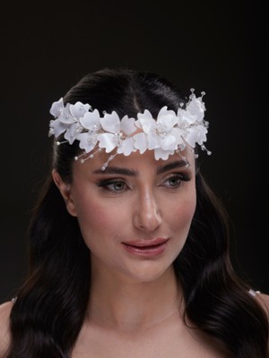 Çiçek ve Incili Gelin Taç Aksesuarı