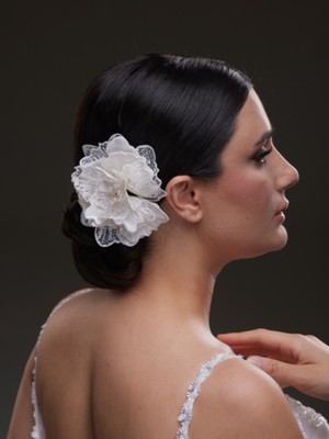 Dantel ve Incili Çiçek Gelin Saç Aksesuarı