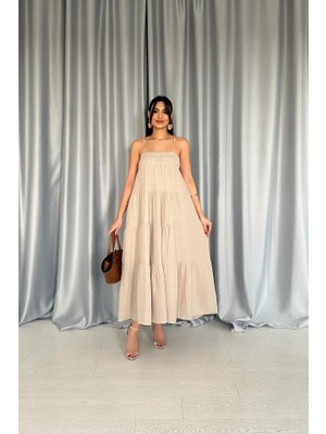 Taş Askılı Parçalı Müslin Elbise