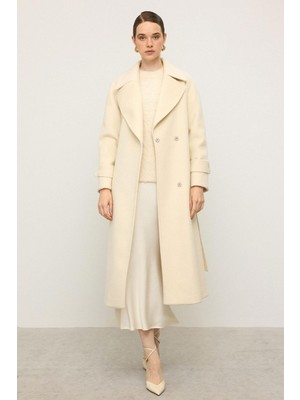 Reglan Kol Çıt Çıt Kapamalı Ara Boy Kaban Ekru 3145