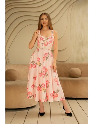 Pembe Ince Kemer Detaylı Elbise