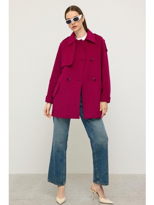 Reglan Kol Apolet ve Pelerin Detaylı Kaşmir Kaban Fuşya 3131