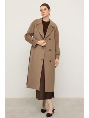 Punto Dikiş Detaylı Arkası Plikaşeli Ara Boy Kaşmir Kaban K. Kamel 3113