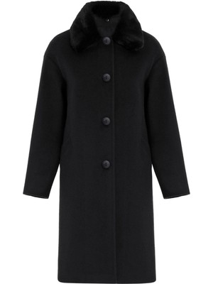 Çıkabilir Kürklü Düşük Kol Büyük Beden Kaban Siyah 3089